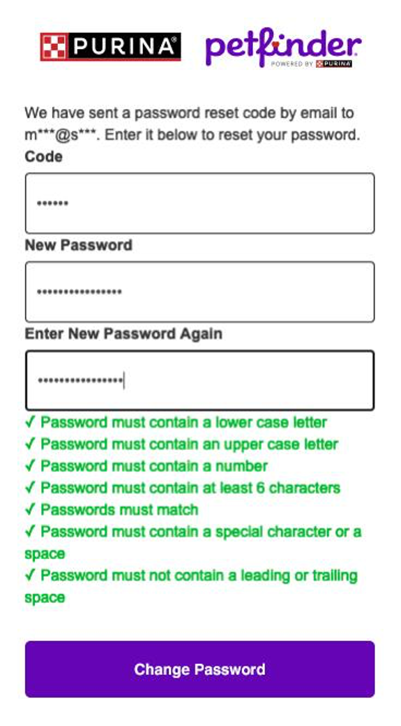 5.	Type in your verification code and make a new password for your account. Remember to follow all the instructions in green to make a strong password.